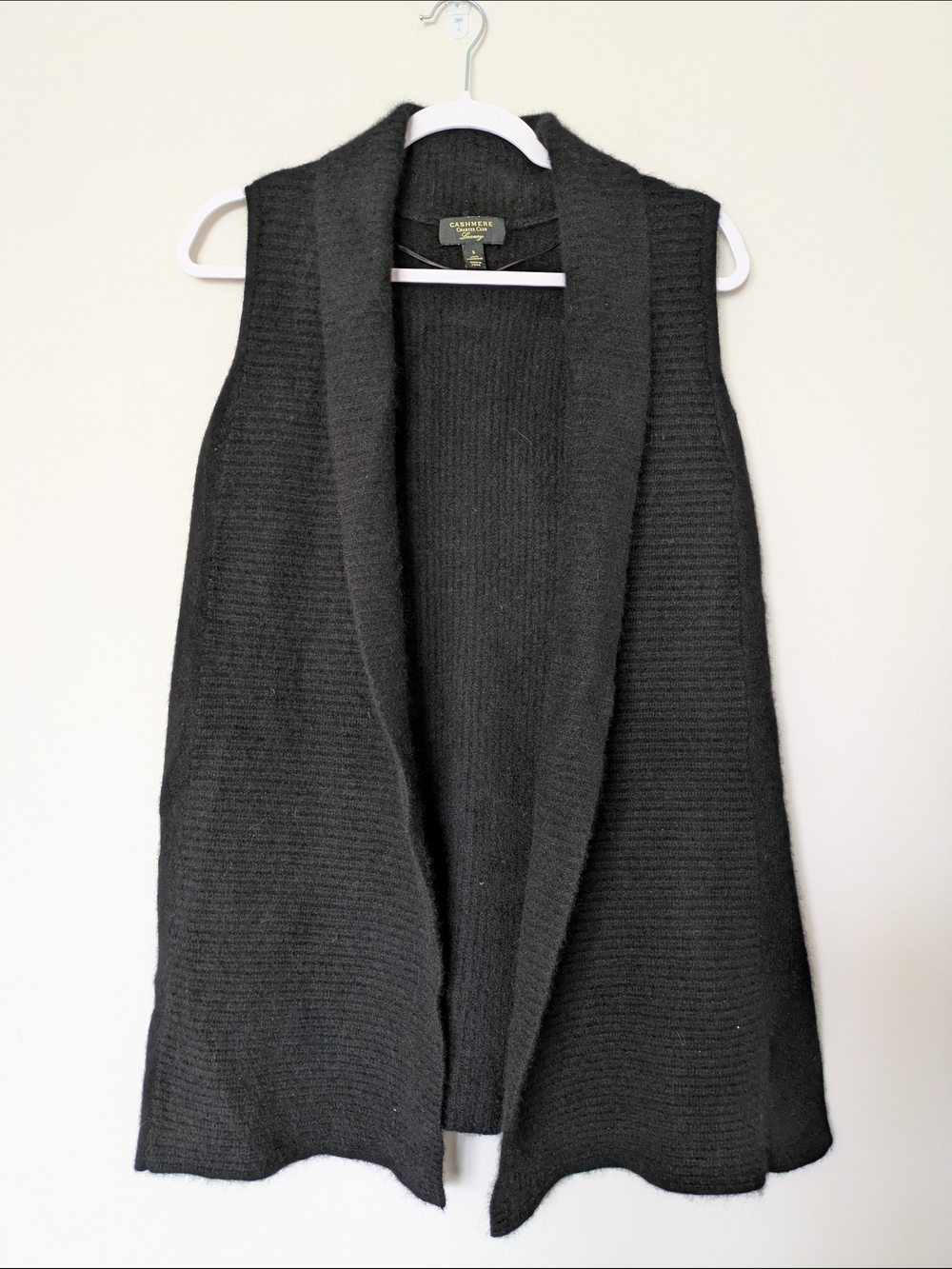 Charter Club Black 100% Cashmere Open Cardigan Vest